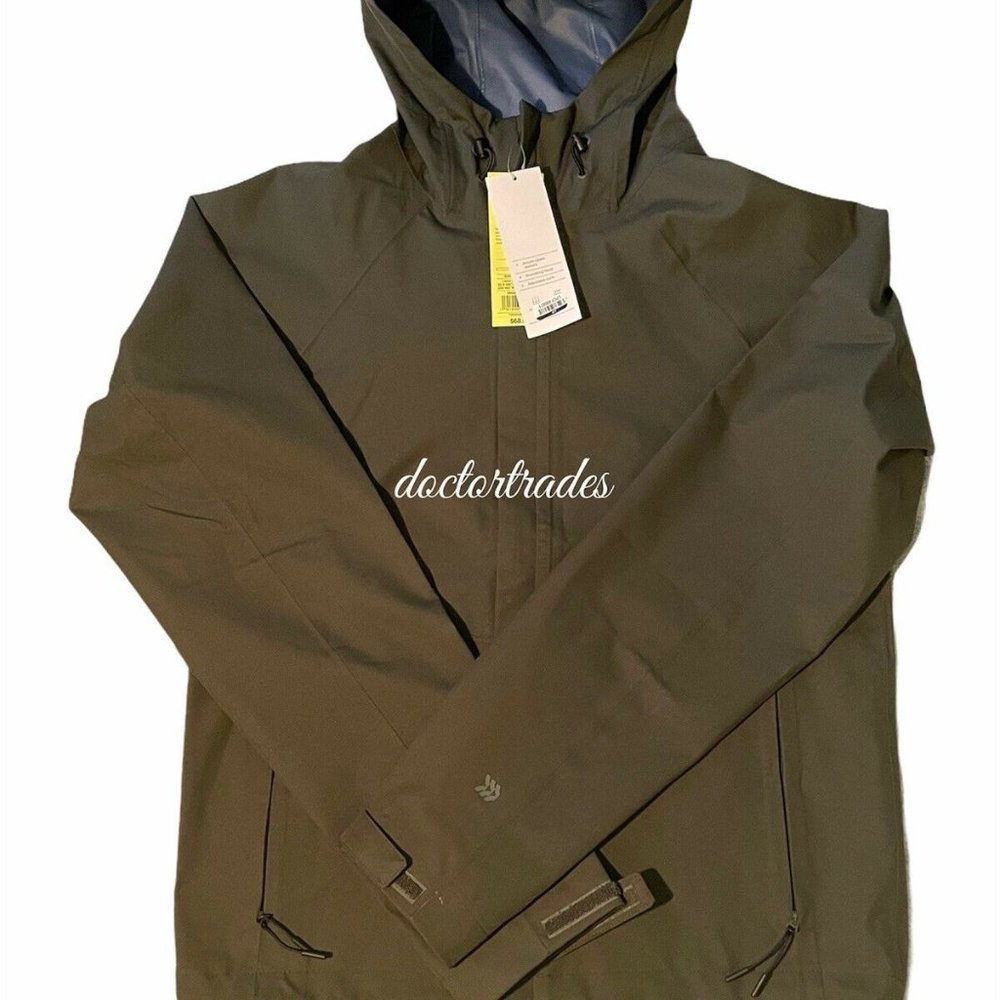 New All In Motion Men's Olive Breathable Zip-Up Waterproof Hooded Jacket Size S